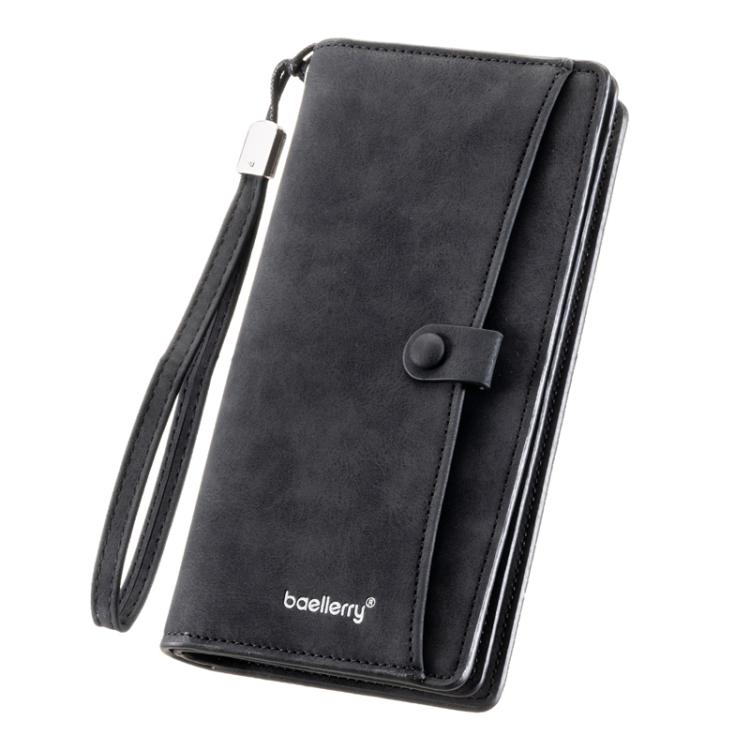Portafoglio lungo da uomo Baellerry C3258, elegante e casual, con chiusura a scatto, fermasoldi, finitura opaca, multi-carta, cerniera, pochette
