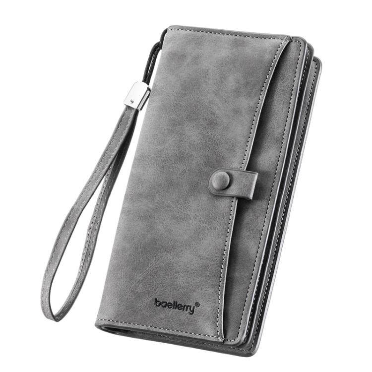 Portafoglio lungo da uomo Baellerry C3258, elegante e casual, con chiusura a scatto, fermasoldi, finitura opaca, multi-carta, cerniera, pochette