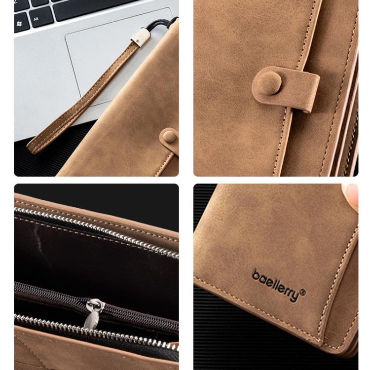 Portafoglio lungo da uomo Baellerry C3258, elegante e casual, con chiusura a scatto, fermasoldi, finitura opaca, multi-carta, cerniera, pochette