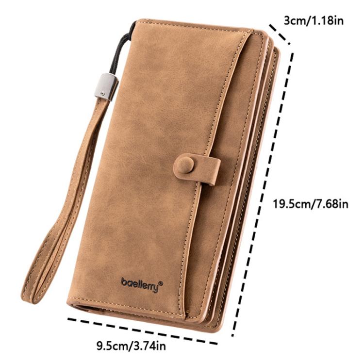 Portafoglio lungo da uomo Baellerry C3258, elegante e casual, con chiusura a scatto, fermasoldi, finitura opaca, multi-carta, cerniera, pochette