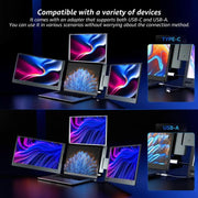Triple-Screen One-Cable Connection 1080P Laptop Extension Display Portable Monitor, 14 inch, 15.6 inch