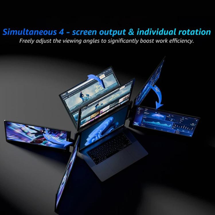Triple-Screen One-Cable Connection 1080P Laptop Extension Display Portable Monitor, 14 inch, 15.6 inch