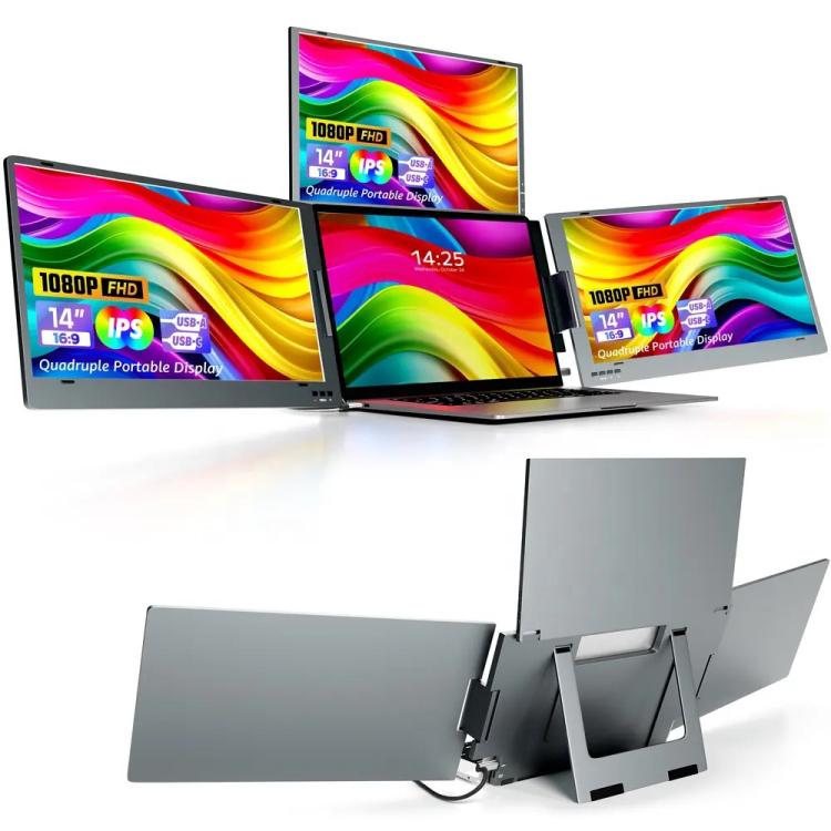 Triple-Screen One-Cable Connection 1080P Laptop Extension Display Portable Monitor, 14 inch, 15.6 inch