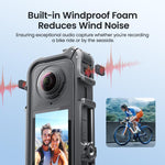 Gabbia per fotocamera Insta360 X4 Air AMagisn con telaio di espansione in plastica e schiuma antivento.