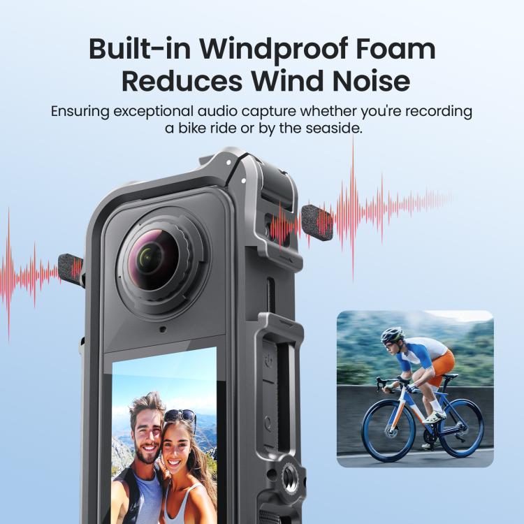 Gabbia per fotocamera Insta360 X4 Air AMagisn con telaio di espansione in plastica e schiuma antivento.