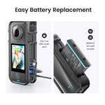 Gabbia per fotocamera Insta360 X4 Air AMagisn con telaio di espansione in plastica e schiuma antivento.