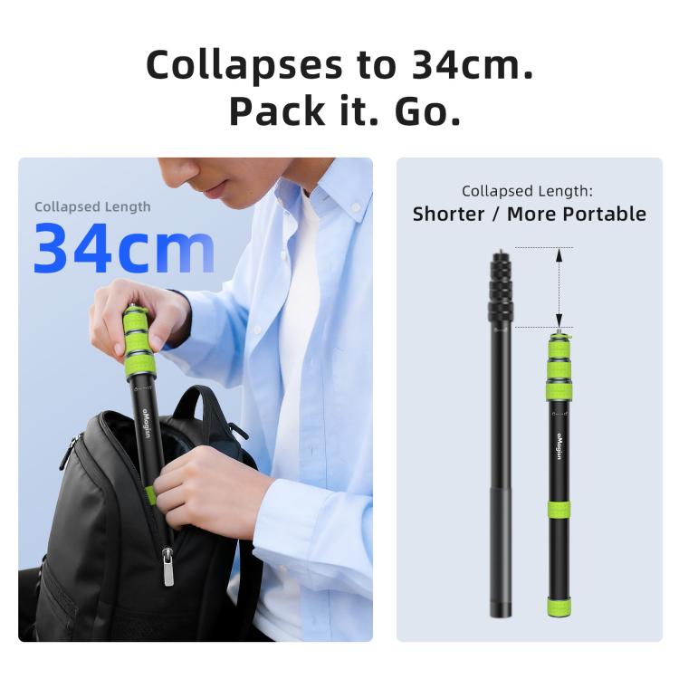 aMagins Asta telescopica per selfie in alluminio da 1,1 m per ciclismo, fotografia e monopiede per fotocamera, Only Stick, With Trekking Pole Tip