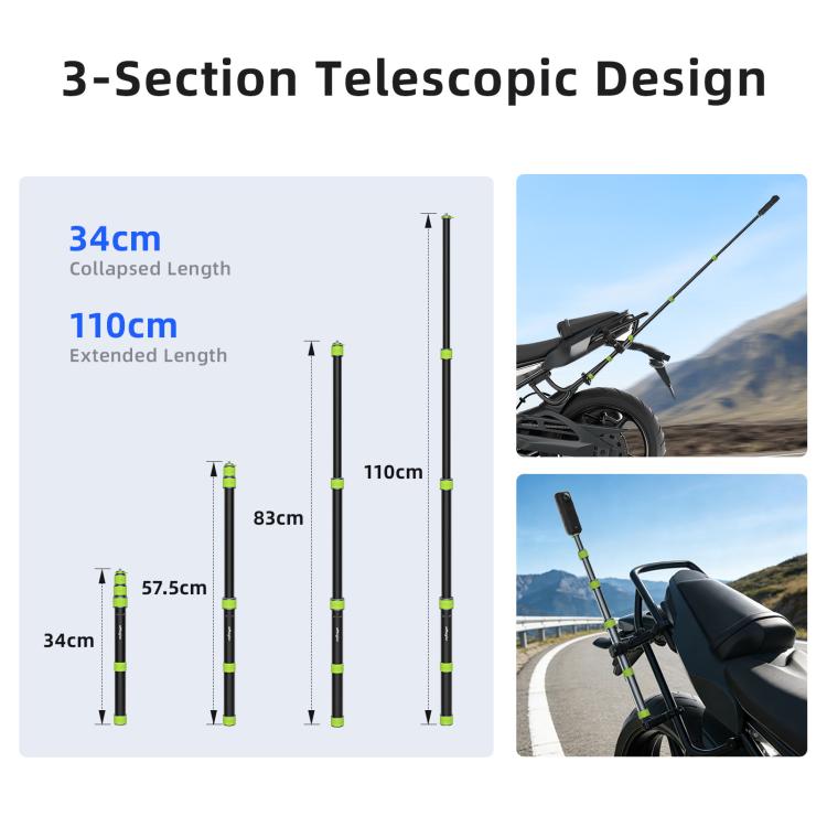 aMagins Asta telescopica per selfie in alluminio da 1,1 m per ciclismo, fotografia e monopiede per fotocamera, Only Stick, With Trekking Pole Tip