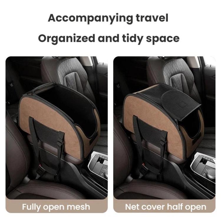 Trasportino portatile per animali domestici da viaggio, per il sedile anteriore dell'auto, con console centrale.