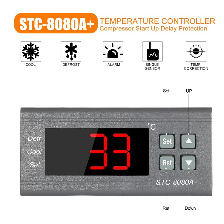 Termoregolatore digitale STC-8080A+ per refrigerazione con funzione di sbrinamento e allarme, per celle frigorifere e congelatori commerciali., STC-8080A+ 220V