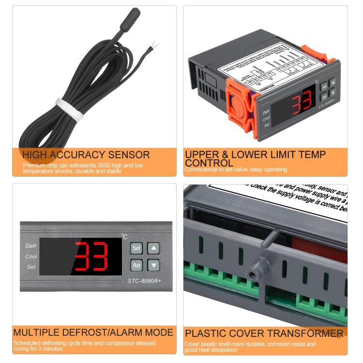 Termoregolatore digitale STC-8080A+ per refrigerazione con funzione di sbrinamento e allarme, per celle frigorifere e congelatori commerciali., STC-8080A+ 220V