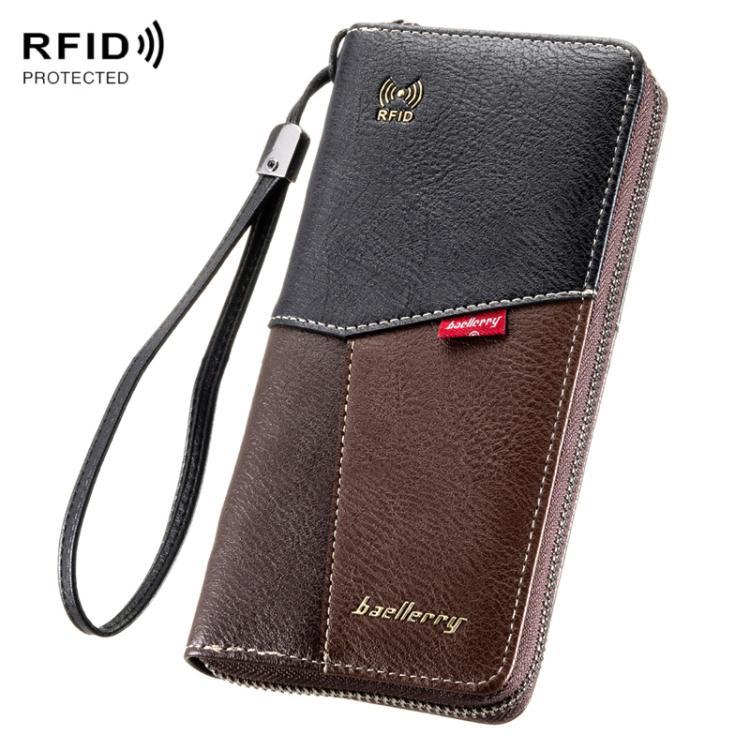 Portafoglio lungo da uomo Baellerry C3165, ideale per affari, con protezione RFID antifurto e porta carte multiple.