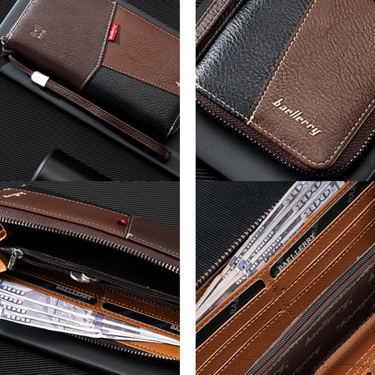 Portafoglio lungo da uomo Baellerry C3165, ideale per affari, con protezione RFID antifurto e porta carte multiple.