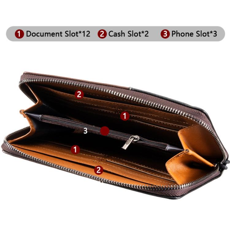 Portafoglio lungo da uomo Baellerry C3165, ideale per affari, con protezione RFID antifurto e porta carte multiple.