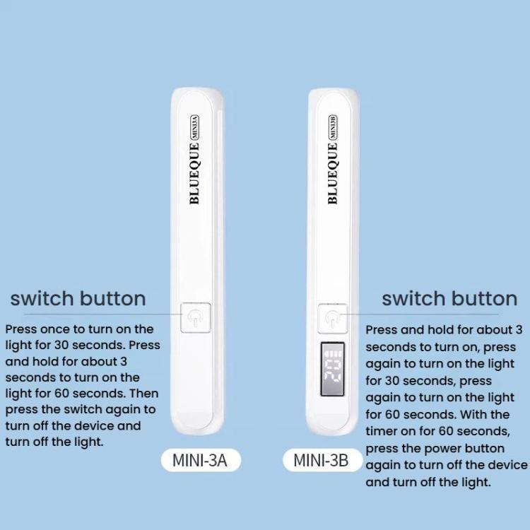 BLUEQUE Lampada LED portatile ricaricabile da 3W per asciugatura unghie, lampada per polimerizzazione di una singola punta dell'unghia, 3A Push-Button (White), 3B Screen (White), 3A Push-Button (Wood Grain), 3B Screen (Wood Grain)