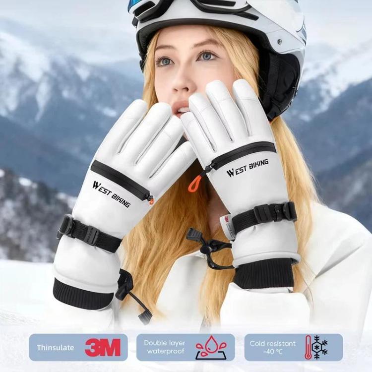 Guanti da sci WEST BIKING con touchscreen, antivento e impermeabili, con palmo antiscivolo e tasca con cerniera per skipass., S, M, L, XL