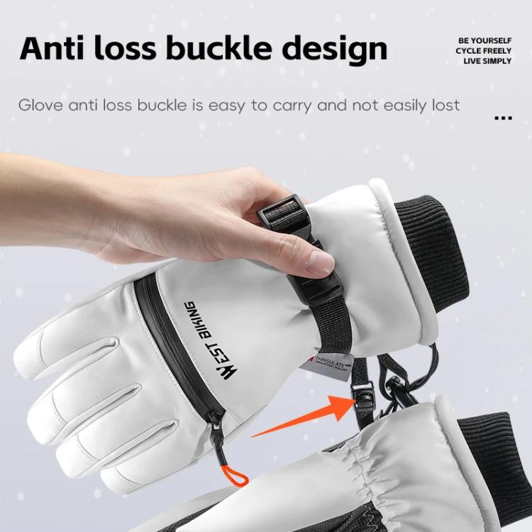 Guanti da sci WEST BIKING con touchscreen, antivento e impermeabili, con palmo antiscivolo e tasca con cerniera per skipass., S, M, L, XL