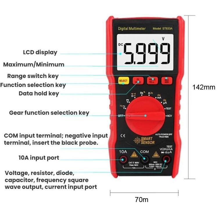 Multimetro digitale portatile SMART SENSOR ST833A