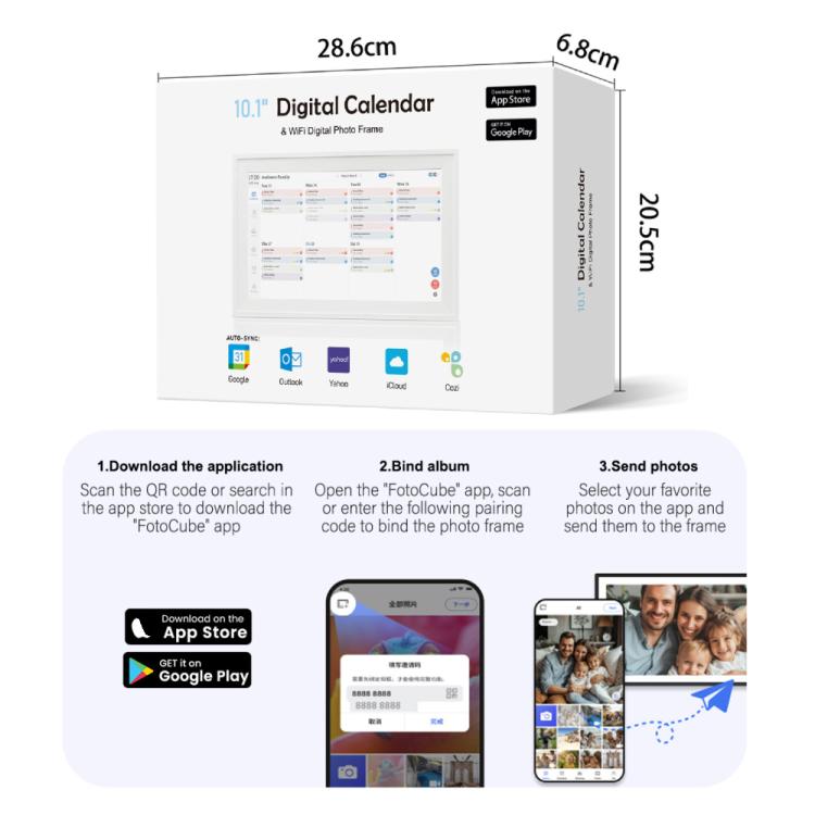 Cornice digitale intelligente con calendario e agenda da 10,1 pollici con Wi-Fi e display touchscreen, controllabile tramite app., EU Plug, US Plug, UK Plug, AU Plug