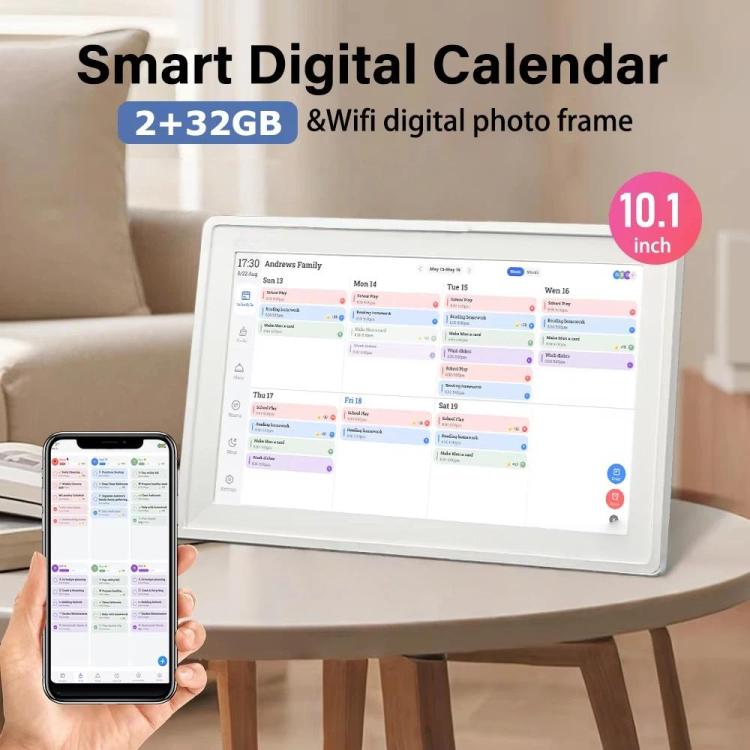 Cornice digitale intelligente con calendario e agenda da 10,1 pollici con Wi-Fi e display touchscreen, controllabile tramite app., EU Plug, US Plug, UK Plug, AU Plug