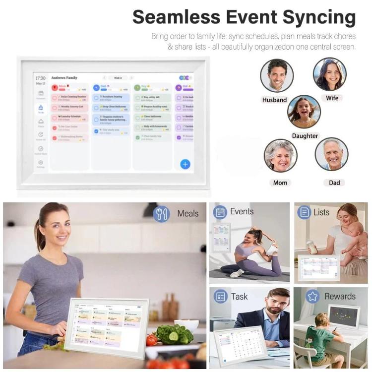 Cornice digitale intelligente con calendario e agenda da 10,1 pollici con Wi-Fi e display touchscreen, controllabile tramite app., EU Plug, US Plug, UK Plug, AU Plug