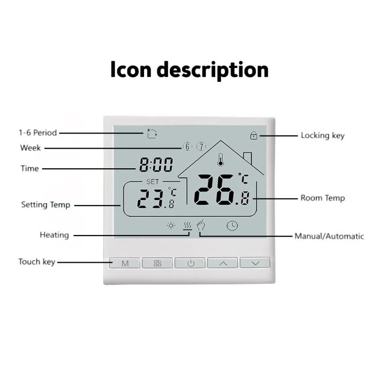 Termostato da pavimento WIFI compatibile con l'app Tuya Smart Home, controllo remoto e regolatore di temperatura per riscaldamento a pavimento., 220V 16A, 220V 3A