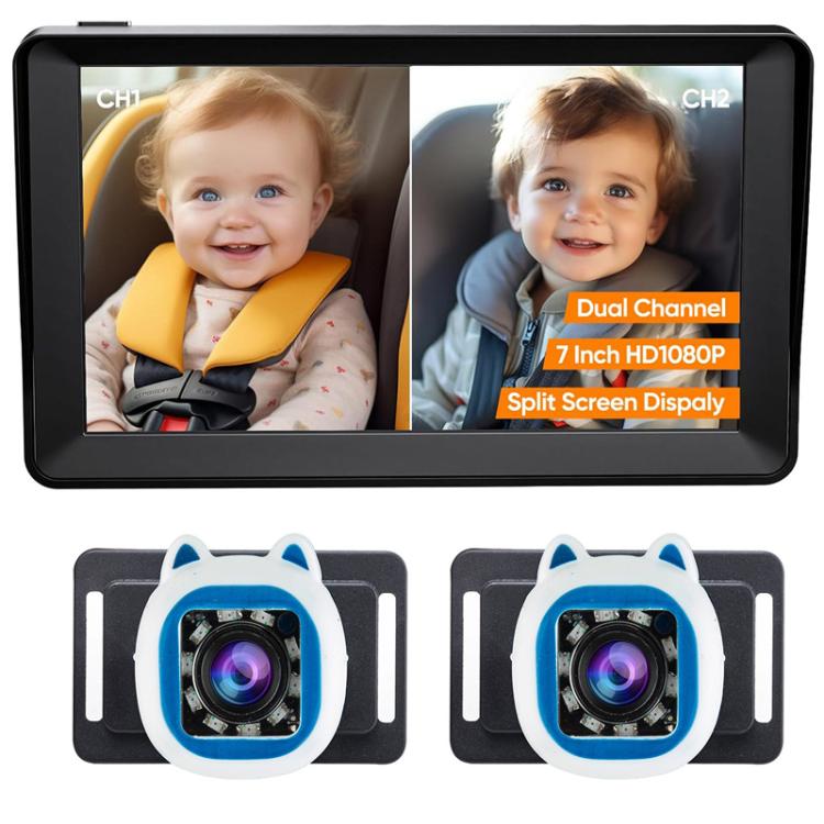 Monitor per auto da 7 pollici con doppia lente e visione notturna a infrarossi per neonati.