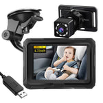Monitor per auto per bambini da 4,3 pollici con risoluzione HD 1080p e visione notturna a infrarossi., With Cigarette Lighter, With USB