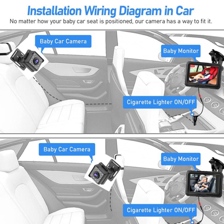 Monitor per auto per bambini da 4,3 pollici con risoluzione HD 1080p e visione notturna a infrarossi., With Cigarette Lighter, With USB
