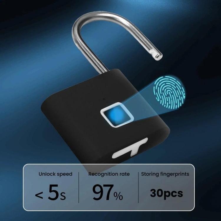 Lucchetto con impronta digitale compatibile con l'app Tuya Smart, capacità fino a 30 impronte digitali, ricaricabile tramite USB-C, corpo in lega di zinco.