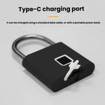 Lucchetto con impronta digitale compatibile con l'app Tuya Smart, capacità fino a 30 impronte digitali, ricaricabile tramite USB-C, corpo in lega di zinco.