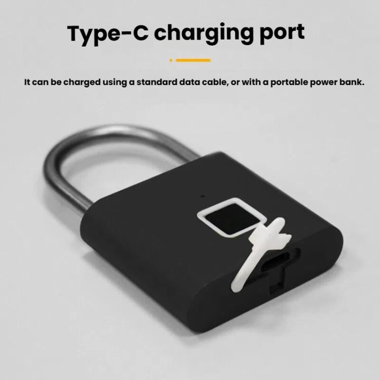 Lucchetto con impronta digitale compatibile con l'app Tuya Smart, capacità fino a 30 impronte digitali, ricaricabile tramite USB-C, corpo in lega di zinco.