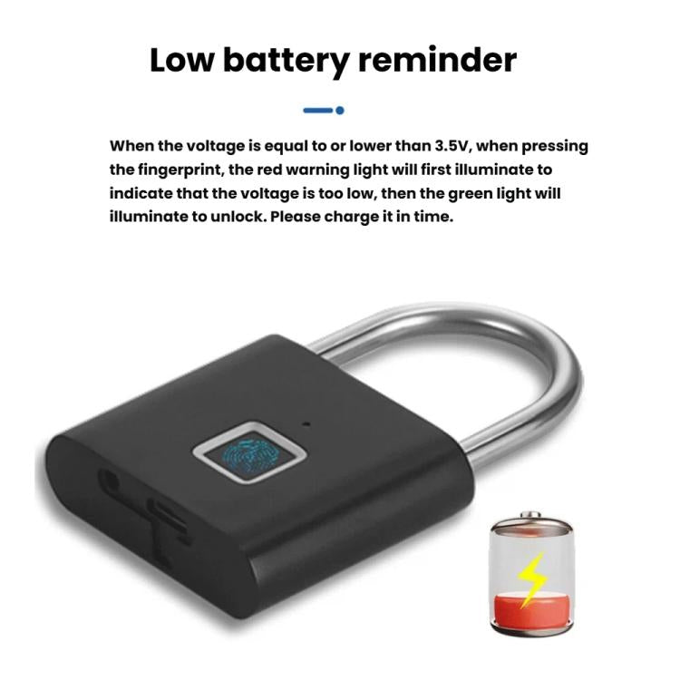Lucchetto con impronta digitale compatibile con l'app Tuya Smart, capacità fino a 30 impronte digitali, ricaricabile tramite USB-C, corpo in lega di zinco.