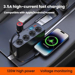 BY-1847 Caricabatterie per auto con cavo retrattile da 1 a 4 pin, display digitale, per accendisigari, 120 W.