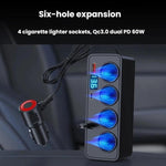 BY-1847 Caricabatterie per auto con cavo retrattile da 1 a 4 pin, display digitale, per accendisigari, 120 W.