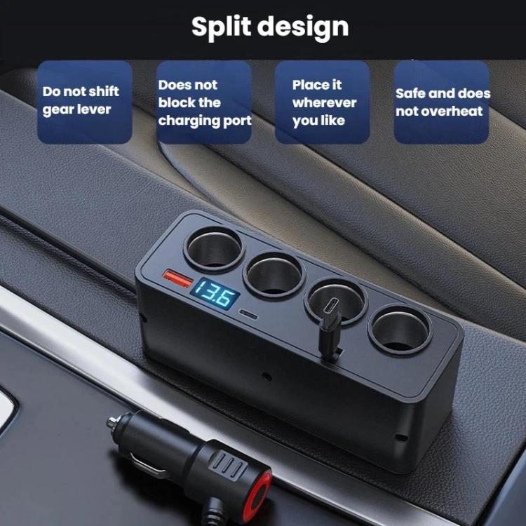 BY-1847 Caricabatterie per auto con cavo retrattile da 1 a 4 pin, display digitale, per accendisigari, 120 W.