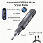 Greenworks Mini Smerigliatrice 8V, set di 52 utensili rotanti per smerigliatura, senza fili, velocità variabile, incisore wireless, AGK302