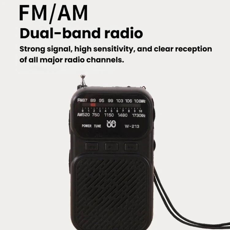 W-213 FM/AM Pointer Dual-Power Radio Portable Clip-On Radio With Flashlight