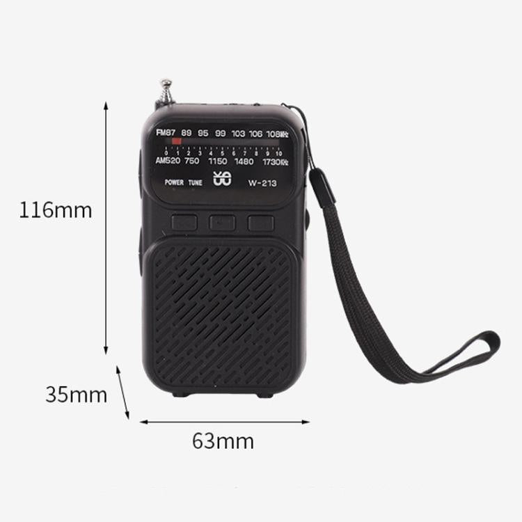 W-213 FM/AM Pointer Dual-Power Radio Portable Clip-On Radio With Flashlight