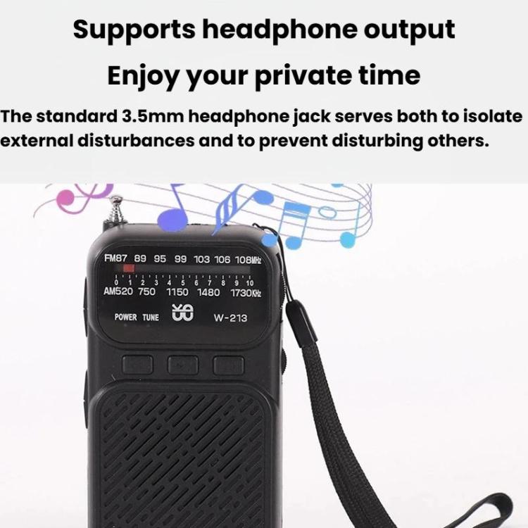 W-213 FM/AM Pointer Dual-Power Radio Portable Clip-On Radio With Flashlight