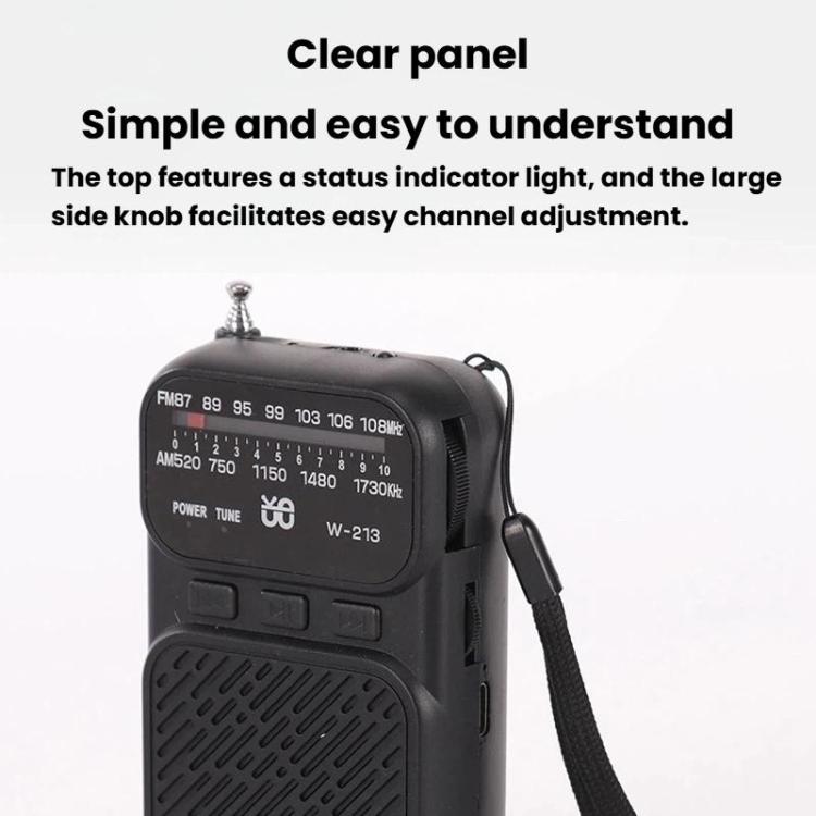 W-213 FM/AM Pointer Dual-Power Radio Portable Clip-On Radio With Flashlight