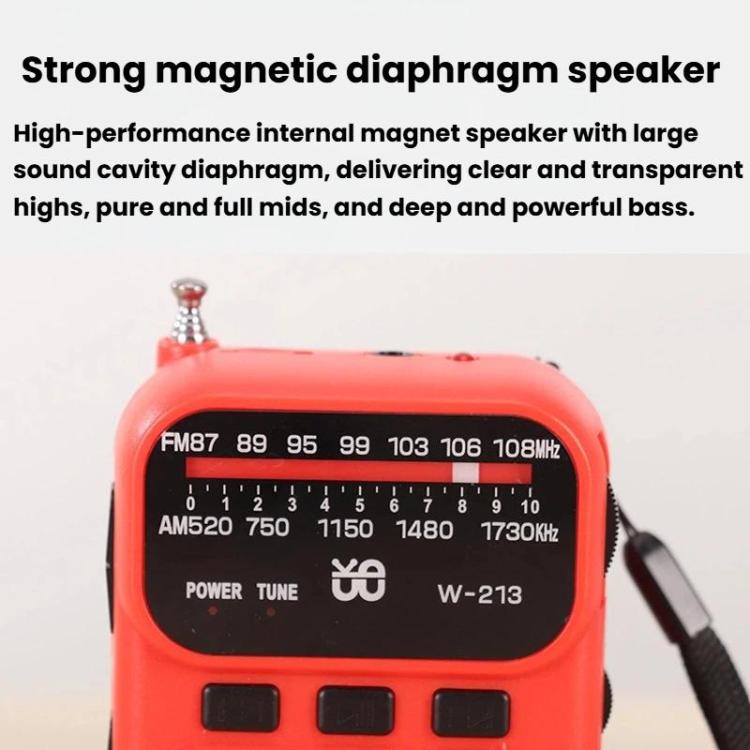 W-213 FM/AM Pointer Dual-Power Radio Portable Clip-On Radio With Flashlight