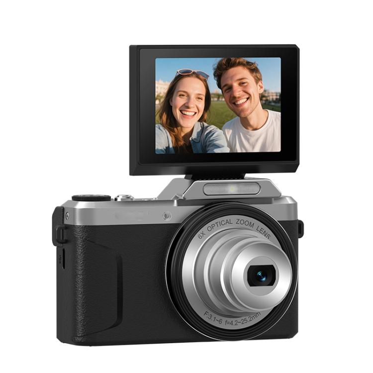 Videocamera D27 4K per vlogging, con fotocamera da 64 MP, zoom ottico 6x, schermo orientabile a 180 gradi e connettività Wi-Fi., D27 Black, D27 Brown