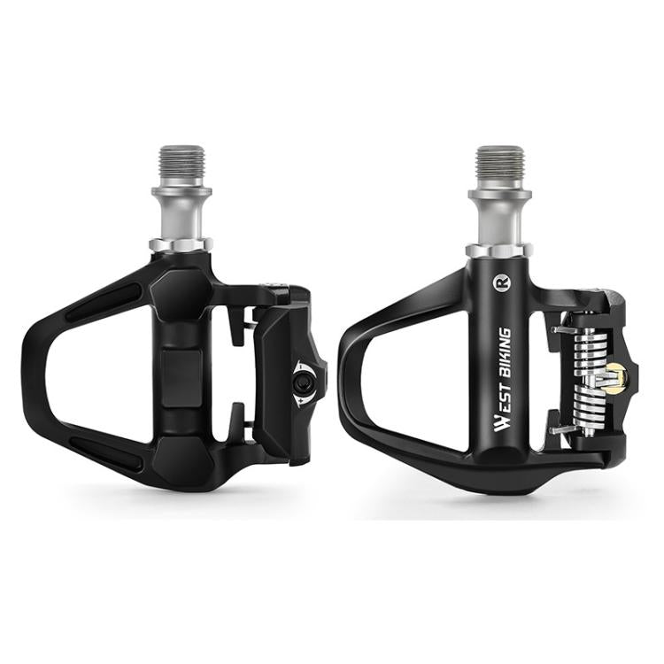 WEST BIKING Pedali a sgancio rapido leggeri compatibili con SPD per bici da strada - con tacchette e cuscinetti ad alta efficienza, Black Steel, Black Red Steel, Black Red Titanium