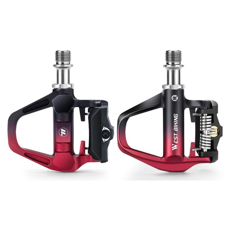 WEST BIKING Pedali a sgancio rapido leggeri compatibili con SPD per bici da strada - con tacchette e cuscinetti ad alta efficienza, Black Steel, Black Red Steel, Black Red Titanium