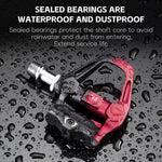 WEST BIKING Pedali a sgancio rapido leggeri compatibili con SPD per bici da strada - con tacchette e cuscinetti ad alta efficienza, Black Steel, Black Red Steel, Black Red Titanium