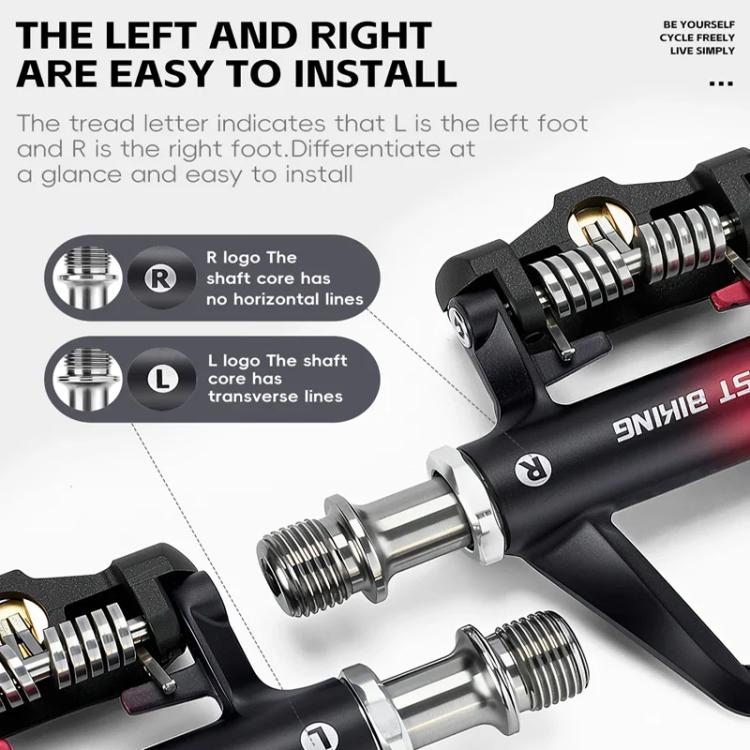 WEST BIKING Pedali a sgancio rapido leggeri compatibili con SPD per bici da strada - con tacchette e cuscinetti ad alta efficienza, Black Steel, Black Red Steel, Black Red Titanium