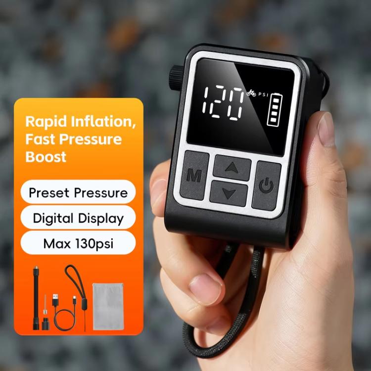 WEST BIKING Mini pompa d'aria elettrica digitale portatile con pressione preimpostata, ricaricabile tramite USB-C per biciclette, motociclette e palloni.