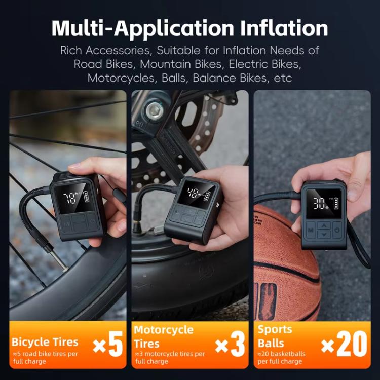 WEST BIKING Mini pompa d'aria elettrica digitale portatile con pressione preimpostata, ricaricabile tramite USB-C per biciclette, motociclette e palloni.