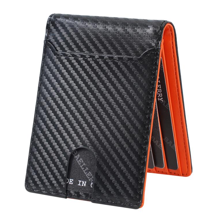 Baellerry D5123 Porta tessere da uomo per documenti aziendali, minimalista, in fibra di carbonio, con scomparti multipli e clip per carte.